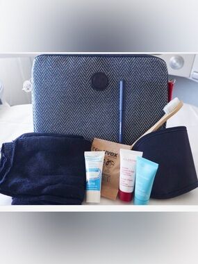 Air France business class Travel Toiletry Kit Pouch in Navy Herringbone NWT